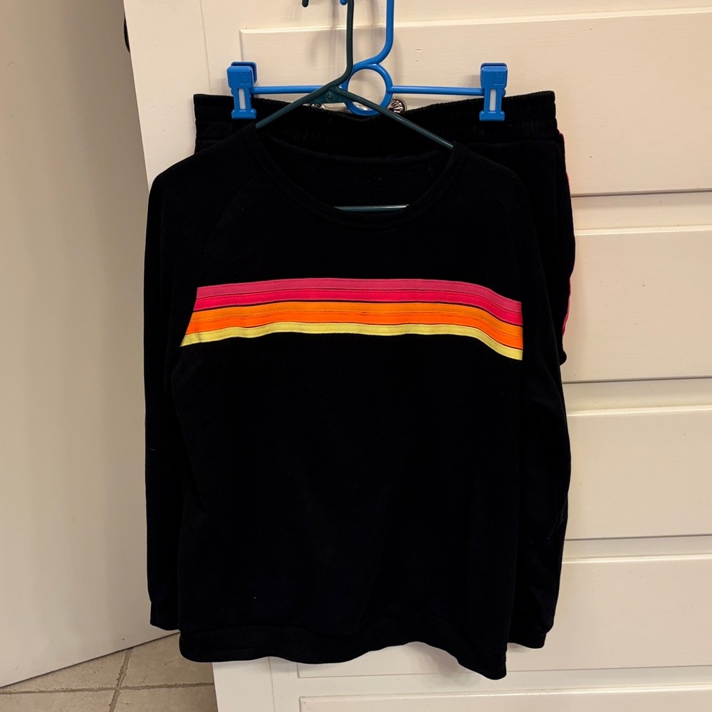 Women's Black Sweatshirt And Shorts with Pink and Orange Stripes XL